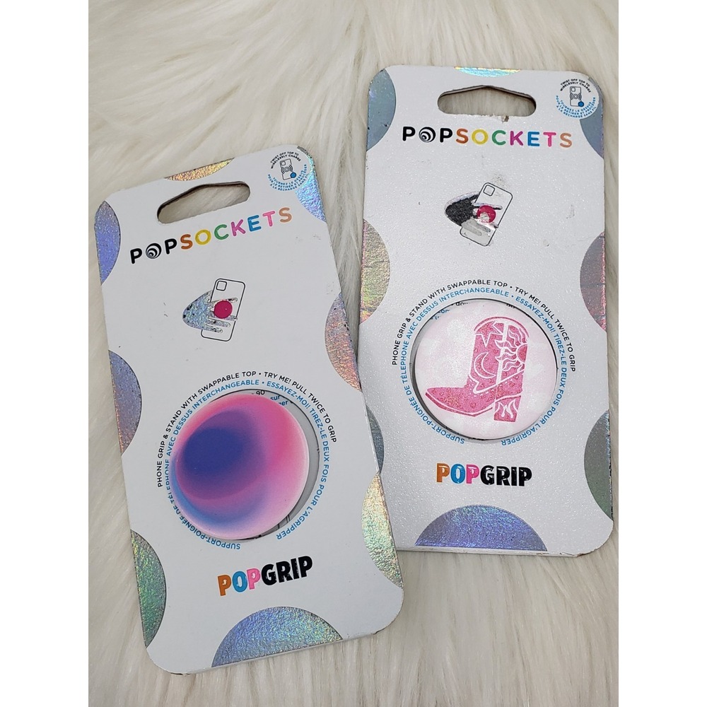 LOT 2 PopSockets Cell Phone Grip PINK COWBOY COWGIRLโ BOOT horse tie dye girl